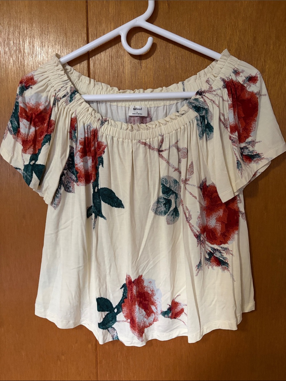 Wilfred Cream Floral Off-Shoulder Tunic with Red Roses